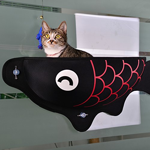 Hamaca para Gatos Cama con Forma de pez Cama con Ventana Hermosa y Firme Tumbona Ventosas Cama cálida y Linda Mascota Gato Casa de Descanso Suave y cómoda