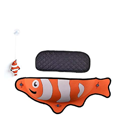 Hamaca para Gatos Cama con Forma de pez Cama con Ventana Hermosa y Firme Tumbona Ventosas Cama cálida y Linda Mascota Gato Casa de Descanso Suave y cómoda