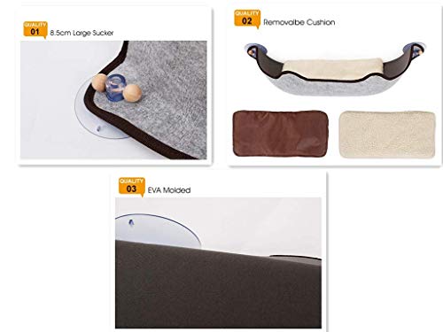 Hamaca para gatos montada en la pared Hamaca para gatos con ventosa Ventana fija Cama para mascotas con cómodo cojín para el sol Gris