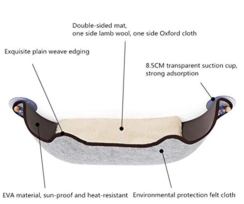 Hamaca para gatos montada en la pared Hamaca para gatos con ventosa Ventana fija Cama para mascotas con cómodo cojín para el sol Gris