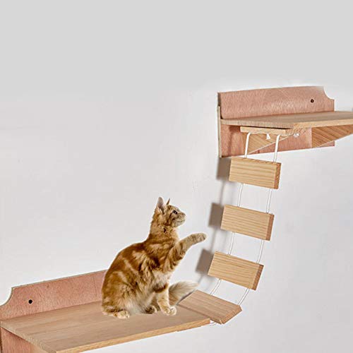 Hamaca para mascotas, montaje en pared, escalera de madera hecha a mano, soporte de pared, barra para gatos, árbol de escalada, estante, puente para gatos, escalera, escalera, marco natural duradero.