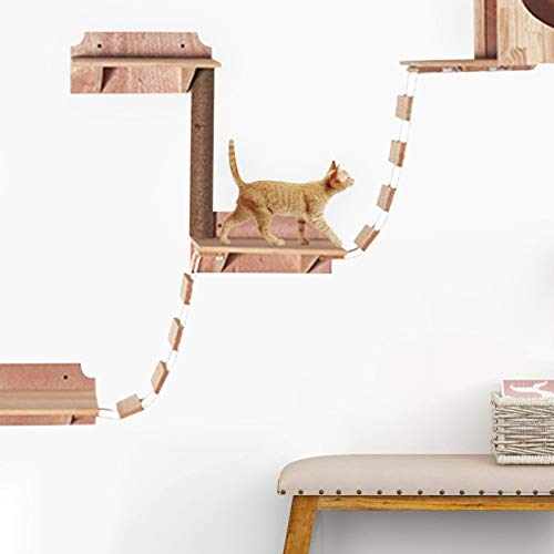 Hamaca para mascotas, montaje en pared, escalera de madera hecha a mano, soporte de pared, barra para gatos, árbol de escalada, estante, puente para gatos, escalera, escalera, marco natural duradero.