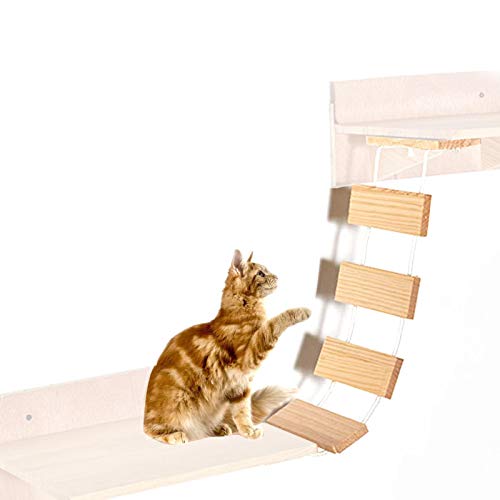 Hamaca para mascotas, montaje en pared, escalera de madera hecha a mano, soporte de pared, barra para gatos, árbol de escalada, estante, puente para gatos, escalera, escalera, marco natural duradero.