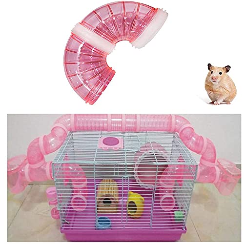 Hámster Tubo, 1 Pieza Hámster Tubo Túnel de Plástico, Hámster Tubos Juguetes Jaula Túnel, Tubos de Hámster Transparentes, Túnel de Hámster de Bricolaje, para Hámster y Otros Animales Pequeños, Rosado