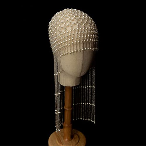 Handmade Hollowed Pearl Tassel Forehead Headpiece Bridal Head Chain for Women Pearls Head Cap Hat Headband Accessories