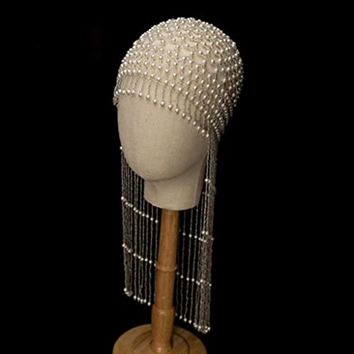 Handmade Hollowed Pearl Tassel Forehead Headpiece Bridal Head Chain for Women Pearls Head Cap Hat Headband Accessories