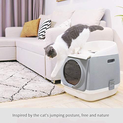hanxiaoyishop Arenero Gatos Nueva Caja de Arena Cabina Libre Totalmente Cerrada Anti-Salpicaduras Inodoro de Gato Puerta Doble Grande Cat Lavabo de Arena Arenero Gato (Color : Gray)