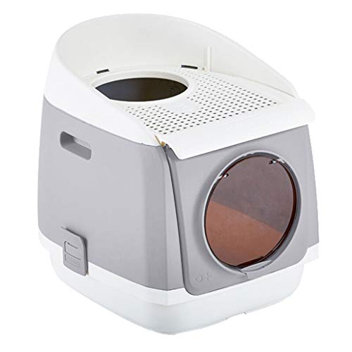 hanxiaoyishop Arenero Gatos Nueva Caja de Arena Cabina Libre Totalmente Cerrada Anti-Salpicaduras Inodoro de Gato Puerta Doble Grande Cat Lavabo de Arena Arenero Gato (Color : Gray)