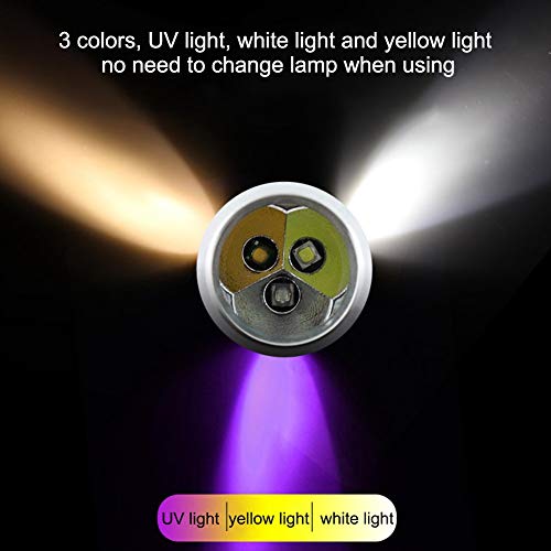 Haofy Linterna con Antorcha UV 3 Colores Ultravioleta UV Blanco Yellow Linterna Ultravioleta Luz de Mano para Prueba de Dinero de Jade Detector de Orina para Mascotas
