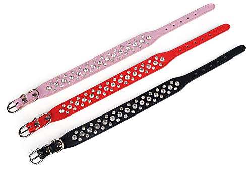haoyueer Bling Rhinestone PU cuero cristal diamante mascota perro gato cachorro collar negro S M L XL … (L, rojo)
