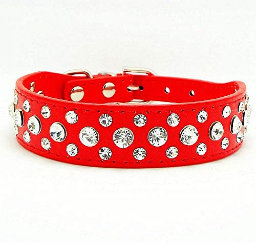 haoyueer Bling Rhinestone PU cuero cristal diamante mascota perro gato cachorro collar negro S M L XL … (L, rojo)
