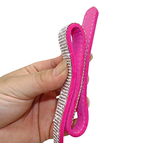 Haoyueer - Juego de correa de piel de ante suave y elegante con cristales brillantes para mascotas, gatos, perros, cachorros, collar de cachorros, color rosa