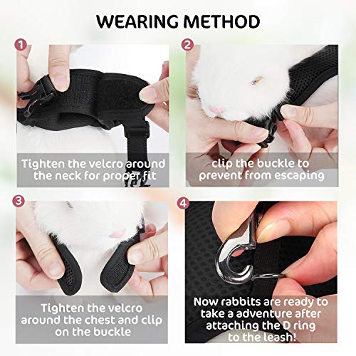 HAPPY HACHI Arnés Conejos con Correa Elástica, Arnes Cobaya Hámsteres Conejo Enano Belier para Animales Gatos Pequeños(L, Negro)
