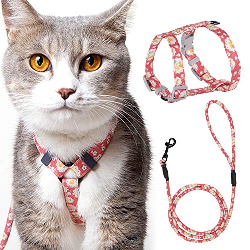 HAPPY HACHI Arnes Gato Pequeño con Correa Nylon Chaleco Perros Ajustable Prueba de Antiescape LiberacióN RáPida para Caminar, Entrenar(M, Rosa)