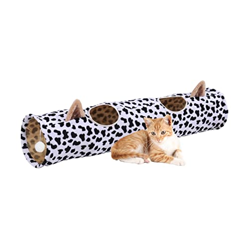Hara Túnel de conejo de tubo de gato, cama larga para túnel, diseño de papel de sonido, tubo de gato, con 2 rejillas de ventilación y pompones, juguetes para gatos de interior