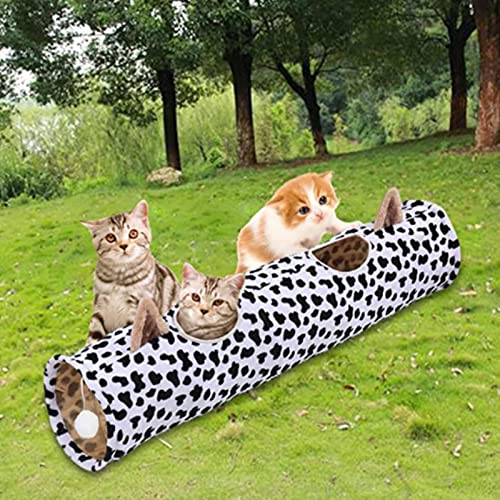 Hara Túnel de conejo de tubo de gato, cama larga para túnel, diseño de papel de sonido, tubo de gato, con 2 rejillas de ventilación y pompones, juguetes para gatos de interior