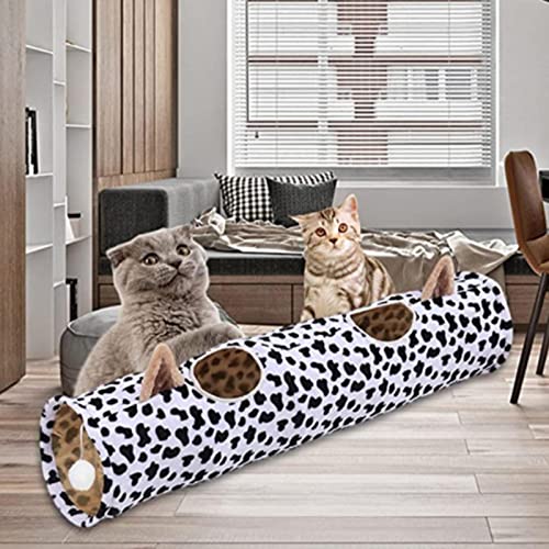 Hara Túnel de conejo de tubo de gato, cama larga para túnel, diseño de papel de sonido, tubo de gato, con 2 rejillas de ventilación y pompones, juguetes para gatos de interior