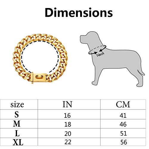 Havenfly Collar de Oro para Mascotas, Collar de Cadena Deslizante de eslabones metálicos de Acero Inoxidable Fuerte Ajustable de 18 Quilates para Perros pequeños medianos Grandes (B, 22'')