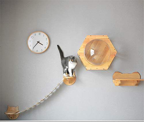 HBIN Puente De Gato Plataforma Colgante De Madera Montado En La Pared Muebles para Mascotas Árbol De Gato Rascador De Sisal Pared Gatito Nido Marco De Escalada para Mascotas (Color : Beige)