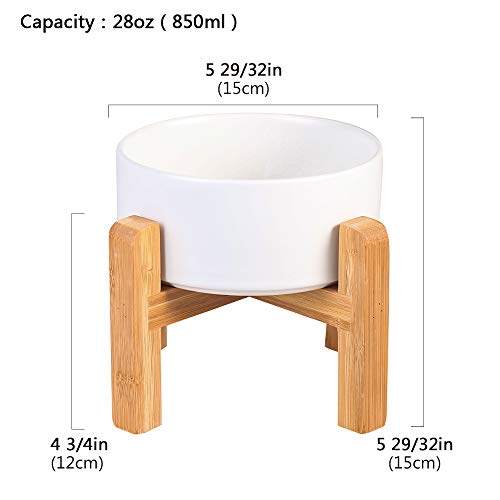HCHLQLZ Blanco Ceramica Comedero Elevado Perro y Comedero Gato - 850 ml - En un Elegante Soporte de bambú - También Adecuado para Perros Grandes/Grandes felinos
