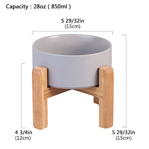 HCHLQLZ Gris Ceramica Comedero Elevado Perro y Comedero Gato - 850 ml - En un Elegante Soporte de bambú - También Adecuado para Perros Grandes/Grandes felinos