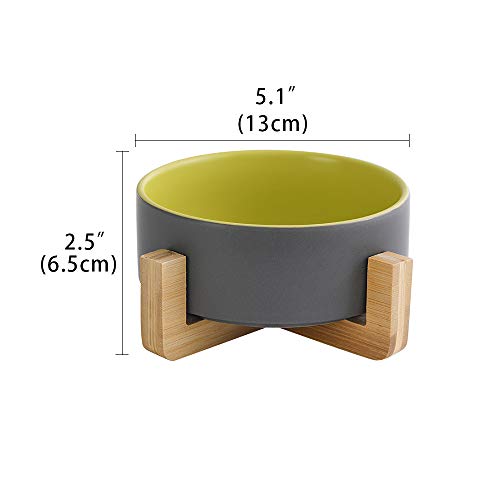 HCHLQLZ Gris Verde Ceramica Comedero Perro y Comedero Gato - 400 ml - En un Elegante Soporte de bambú - También Adecuado para Perros Grandes/Grandes felinos