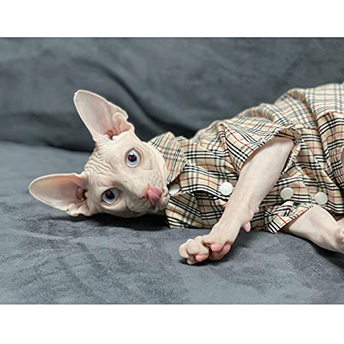HCYD Camisa de celosía de Gato Ropa de algodón Suave Puppy Gite Four Seasons Pet Cuna Cuna Algodón Ropa Transpirable Sphynx Nogof Cat-De Color Amarillo pálido_SG