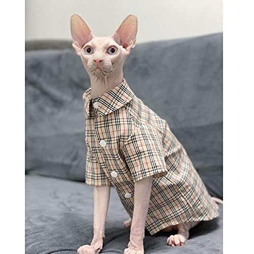HCYD Camisa de celosía de Gato Ropa de algodón Suave Puppy Gite Four Seasons Pet Cuna Cuna Algodón Ropa Transpirable Sphynx Nogof Cat-De Color Amarillo pálido_S