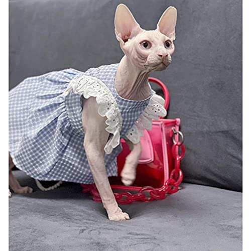 HCYD Cat Linda Falda de algodón Ropa de algodón Gatito Primavera y otoño Pet Fino Cuna algodón Transpirable Fresco Ropa Sphynx no Hay Gato Peludo-Azul_Metro
