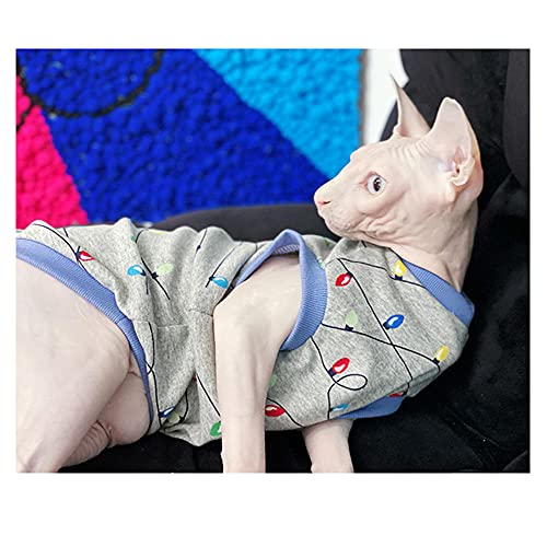 HCYD Gato Jersey Suave algodón Chaleco Ropa Cachorro Gatito Cuatro Temporadas Mascotas Pijamas algodón Transpirable Sol Protector Solar Sphynx no Mao-Gris Azul_SG