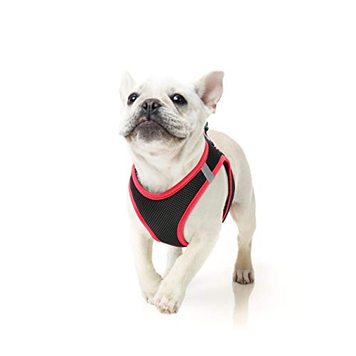 HEELE Arnés Chaleco Gatito Perro Pequeño Ajustable Suave Acolchado Cómodo para Viajar Pasear con Mascota Pequeña Cachorro Chihuahua, Negro y Rojo, XS