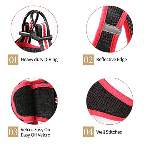 HEELE Arnés Chaleco Gatito Perro Pequeño Ajustable Suave Acolchado Cómodo para Viajar Pasear con Mascota Pequeña Cachorro Chihuahua, Negro y Rojo, XS