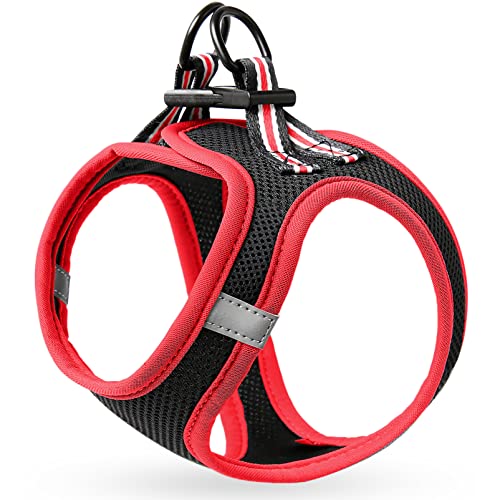 HEELE Arnés Chaleco Gatito Perro Pequeño Ajustable Suave Acolchado Cómodo para Viajar Pasear con Mascota Pequeña Cachorro Chihuahua, Negro y Rojo, XS