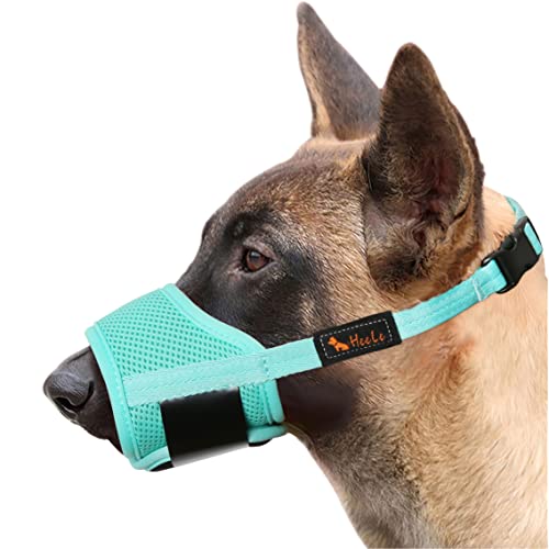 HEELE Bozal para Perros Bozal Perro Anti-Mordedor Fit Bozal para Perros Malla Transpirable con Forma de Boca para Perros, Verde, S