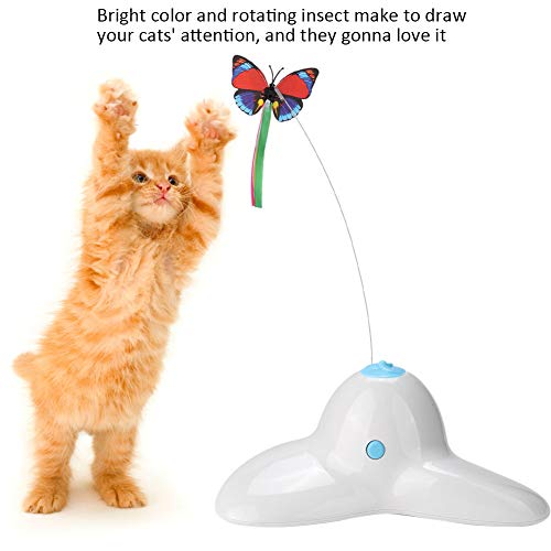 HEEPDD Juguetes rotativos eléctricos para Gatos, Cazador de Insectos rotativos Chaser Interactive Wand Motion Playthings Funny Electric Cat Kitten Pet Flutter Juguete Teaser Giratorio(Blanco)