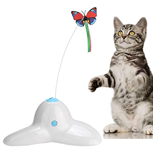 HEEPDD Juguetes rotativos eléctricos para Gatos, Cazador de Insectos rotativos Chaser Interactive Wand Motion Playthings Funny Electric Cat Kitten Pet Flutter Juguete Teaser Giratorio(Blanco)