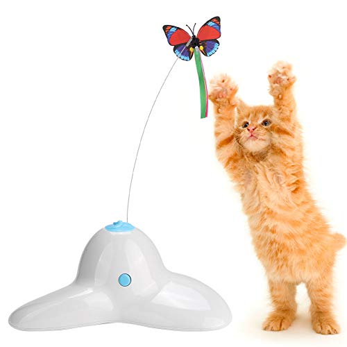 HEEPDD Juguetes rotativos eléctricos para Gatos, Cazador de Insectos rotativos Chaser Interactive Wand Motion Playthings Funny Electric Cat Kitten Pet Flutter Juguete Teaser Giratorio(Blanco)