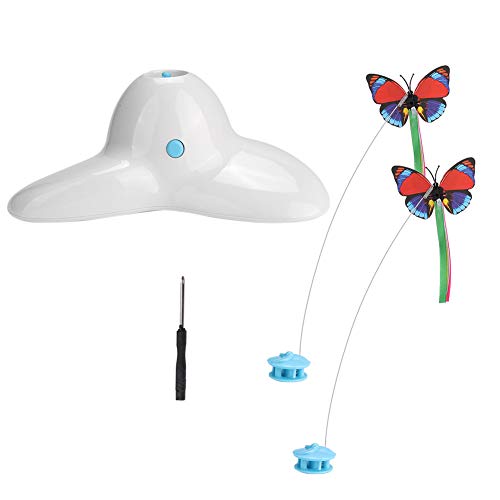 HEEPDD Juguetes rotativos eléctricos para Gatos, Cazador de Insectos rotativos Chaser Interactive Wand Motion Playthings Funny Electric Cat Kitten Pet Flutter Juguete Teaser Giratorio(Blanco)