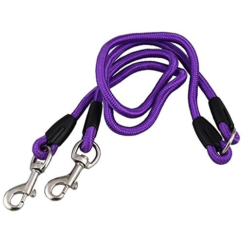 Heigmzqys Correa Perro Antitirones, Dúplex de Nylon Doble Acoplamiento Doble Plomo de Dos vías Dos Perros Mascotas Caminando por Correa de Seguridad, púrpura (Color : A)