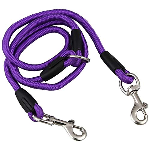 Heigmzqys Correa Perro Antitirones, Dúplex de Nylon Doble Acoplamiento Doble Plomo de Dos vías Dos Perros Mascotas Caminando por Correa de Seguridad, púrpura (Color : A)