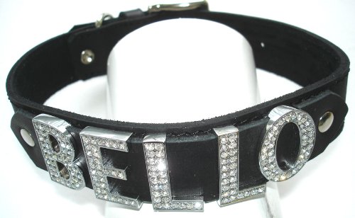 Heim GmbH - Collar con letras de estrás y texto a elegir, ancho 35 mm, longitud 50 cm, 7 a 12 letras, color negro
