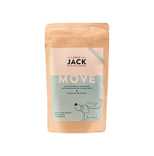 Hello Jack Suplemento para Perros Movilidad Move - Golosinas para Huesos y Articulaciones - Con Mejillones de Labios Verdes, Glucosamina, Condroitina, Cúrcuma, Aceite de Pescado Omega 3 - Dulces 190g
