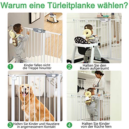 HENGMEI Barrera de Seguridad de Niños para Puertas extensible de metal 105-115cm Auto Close, Sin Taladrar, Blanco