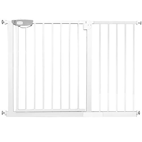 HENGMEI Barrera de Seguridad de Niños para Puertas extensible de metal 105-115cm Auto Close, Sin Taladrar, Blanco