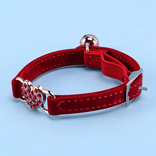 Heritan Colgante de corazón y cuello de seguridad elástico ajustable con material de terciopelo suave collar producto para mascotas pequeño S rojo