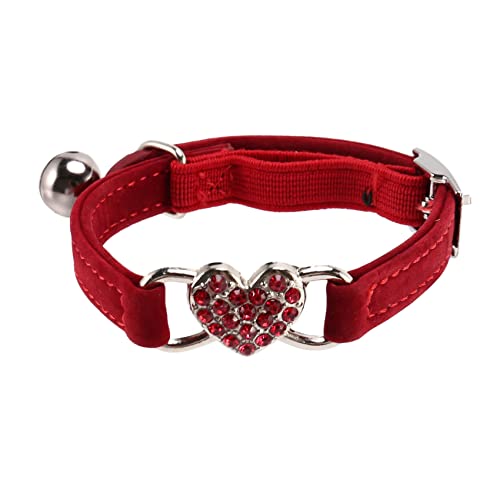 Heritan Colgante de corazón y cuello de seguridad elástico ajustable con material de terciopelo suave collar producto para mascotas pequeño S rojo