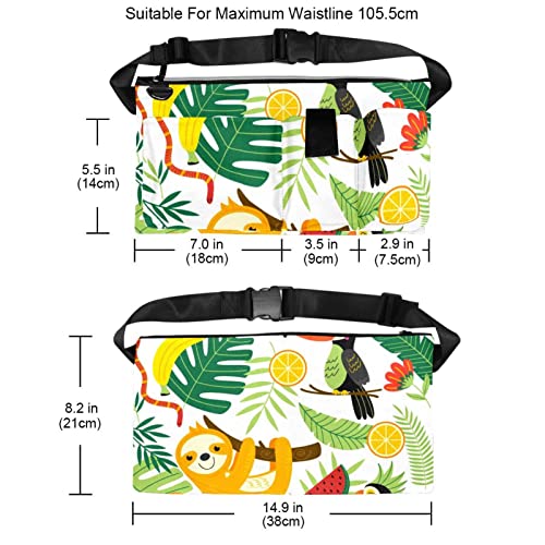 Herramientas de jardinería Bolsas de cinturón ajustable Bolsa de cintura para colgar perros portátil Bolsa para caminar Tropical Animal Palma Perezoso Tucán Pájaros