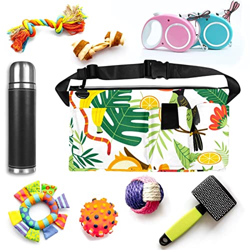 Herramientas de jardinería Bolsas de cinturón ajustable Bolsa de cintura para colgar perros portátil Bolsa para caminar Tropical Animal Palma Perezoso Tucán Pájaros