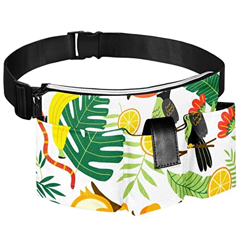 Herramientas de jardinería Bolsas de cinturón ajustable Bolsa de cintura para colgar perros portátil Bolsa para caminar Tropical Animal Palma Perezoso Tucán Pájaros