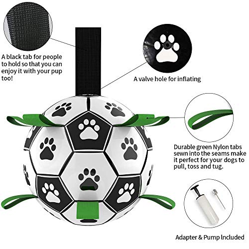 HETOO - Juguetes interactivos de fútbol para perros con lengüetas de agarre, bolas duraderas para perros de raza pequeña y mediana juguete de agua para interior y exterior